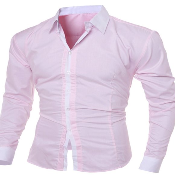 Mens Casual Slim Long-sleeved Shirt